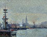 Joseph Delattre Le Port de Rouen oil on canvas